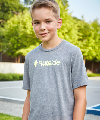 Load image into Gallery viewer, Autside Logo Youth Tee - Grey / Reflex Yellow