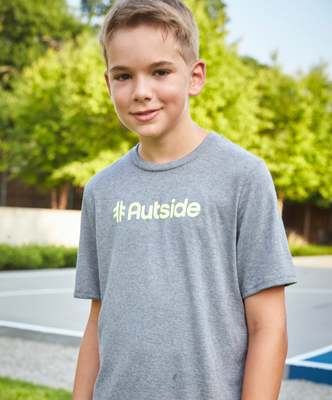 Load image into Gallery viewer, Autside Logo Youth Tee - Grey / Reflex Yellow
