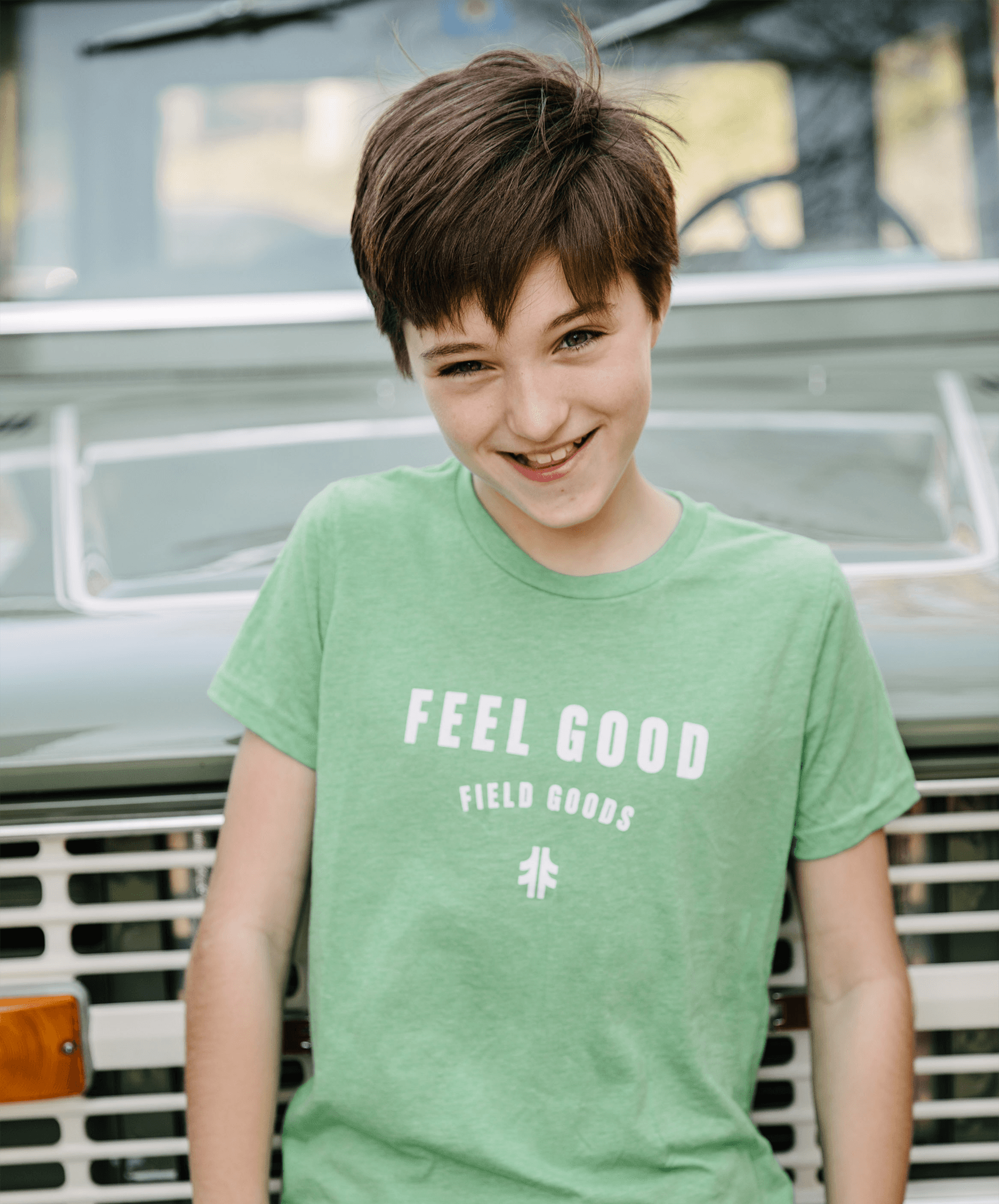 Feel Good Field Goods Youth Tee - Heather Green / White