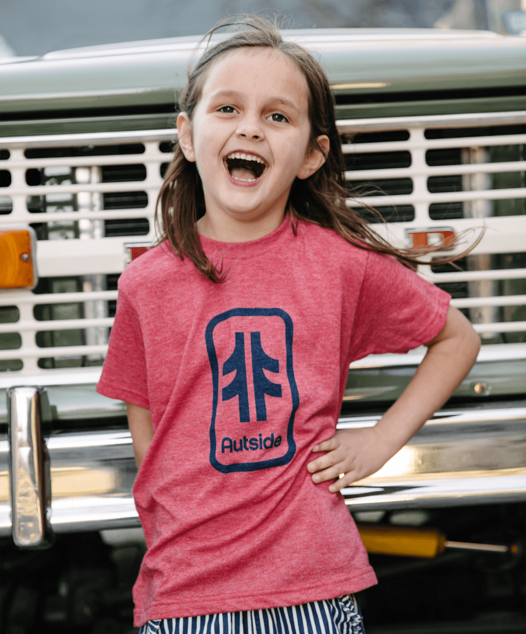 Brand Stack Youth Tee - Heather Red / Navy